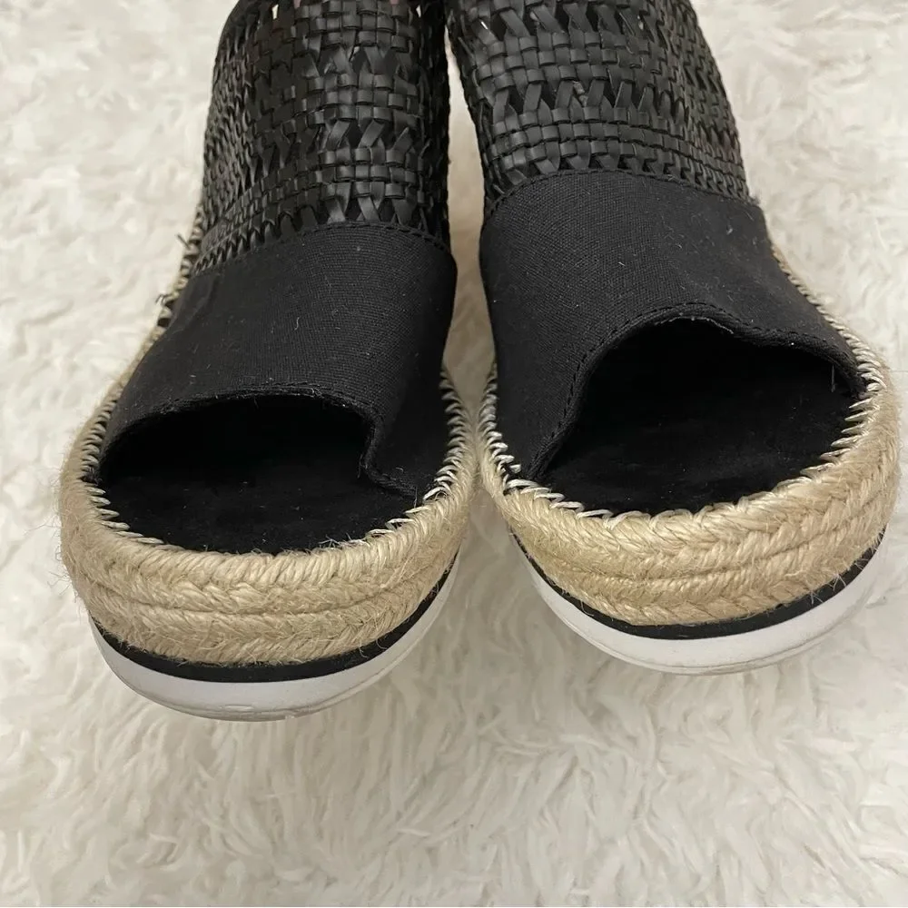 Toms Black Woven Espadrille Wedge Slides